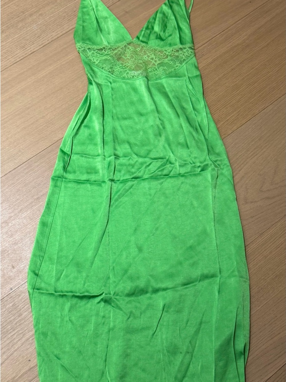 Green Lace-Trim Slip Dress